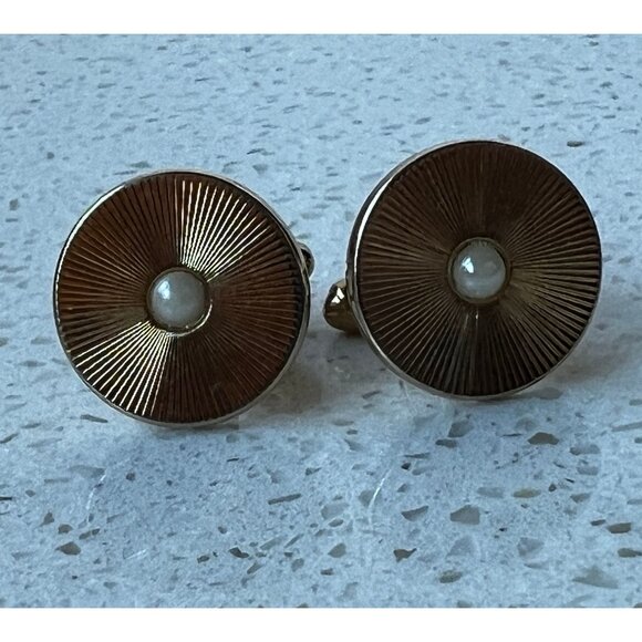 Vintage 1960s Hickok USA Men’s Unisex Cufflinks Goldtone Pearl - Picture 4 of 5